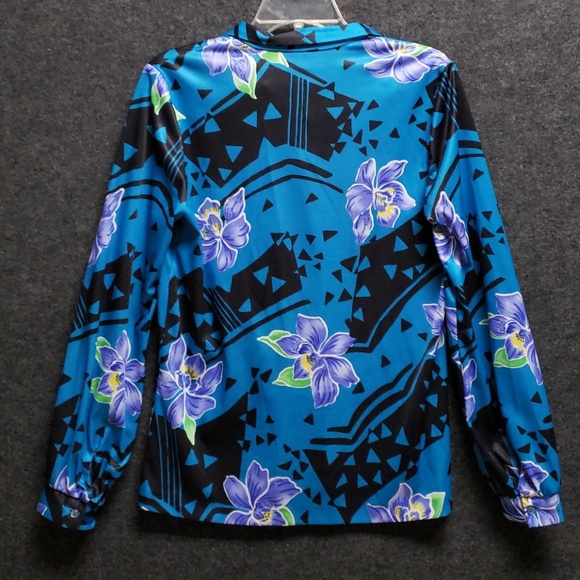 Vintage 70s 80s tie neck blouse long sleeve floral - Picture 5 of 8